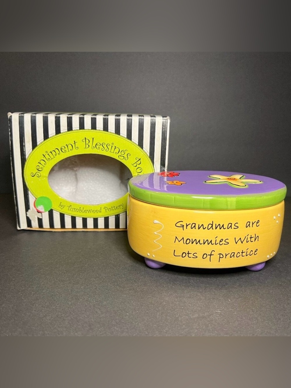 Sentiment Blessings Box by Tumbleweed Pottery Colorful Grandma Oval Trinket Box